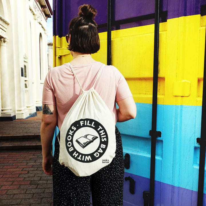 Fill This Bag With Books | drawstring library bag - Nook & Burrow