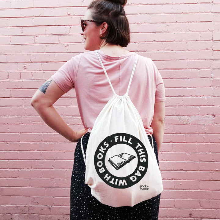 Fill This Bag With Books | drawstring library bag - Nook & Burrow