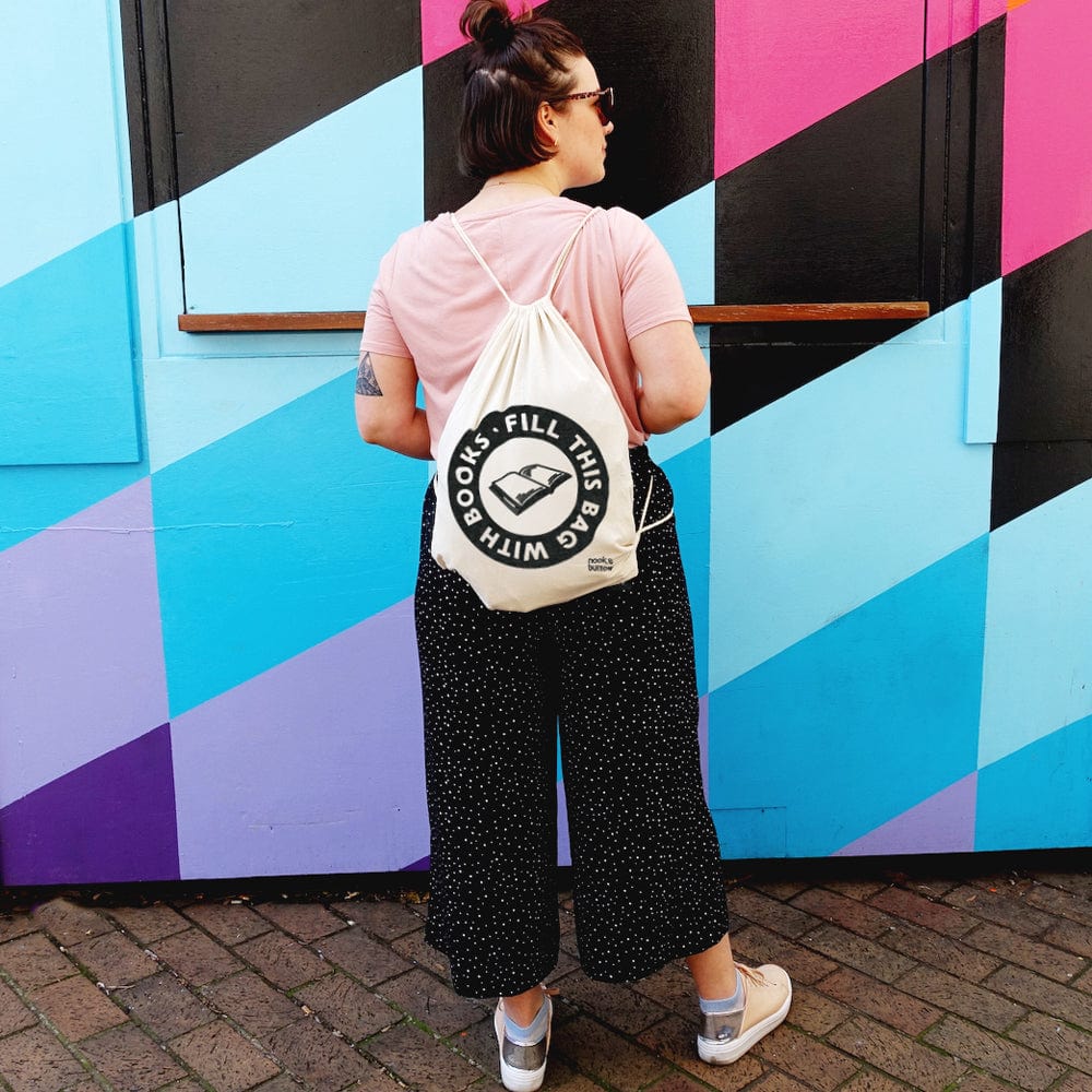 Fill This Bag With Books | drawstring library bag - Nook & Burrow