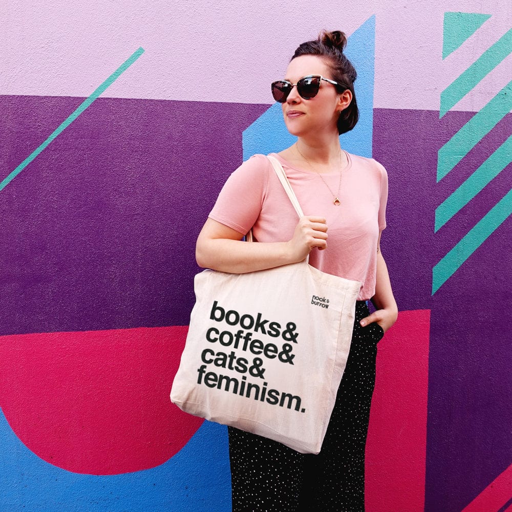 Books & Coffee & Cats & Feminism. | tote bag - Nook & Burrow