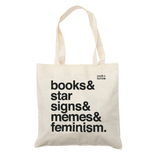 Books & Star Signs & Memes & Feminism. | tote bag - Nook & Burrow