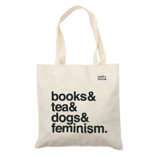 Books & Tea & Dogs & Feminism. | tote bag - Nook & Burrow