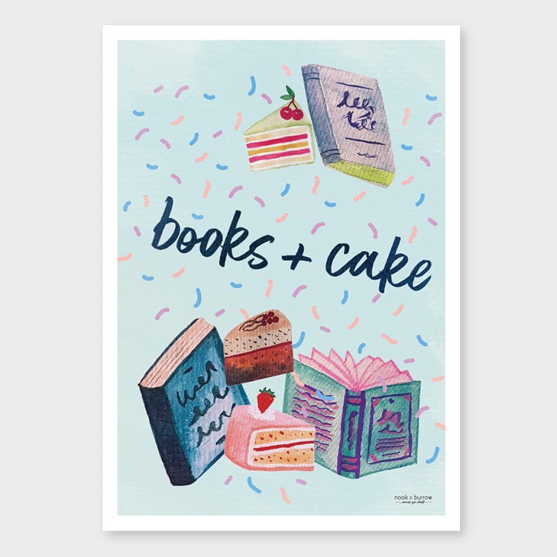 Books & Cake | 8 x 12 print - Nook & Burrow