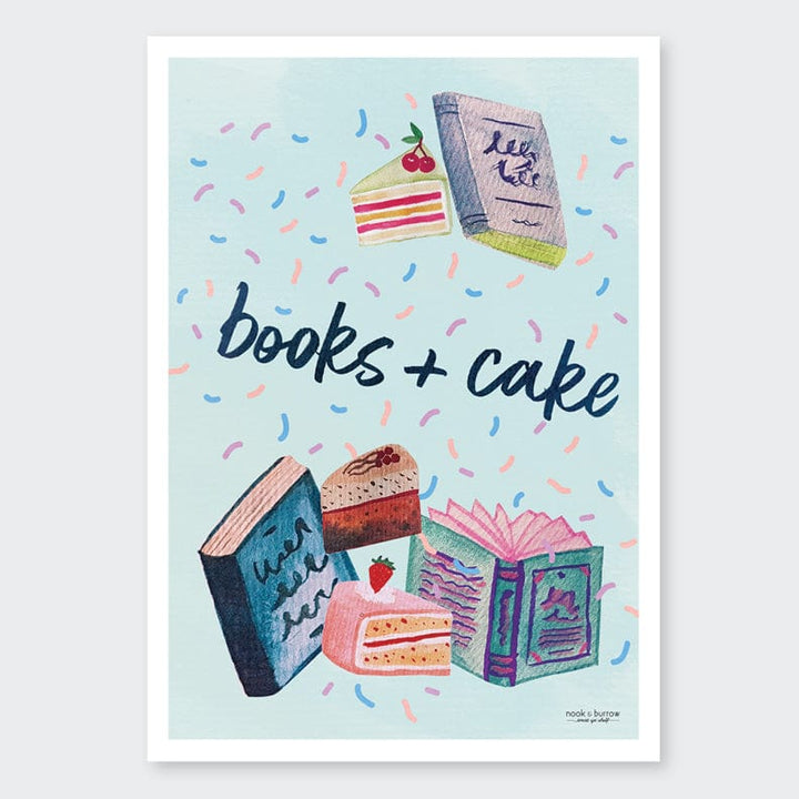 Books & Cake | 8 x 12 print - Nook & Burrow