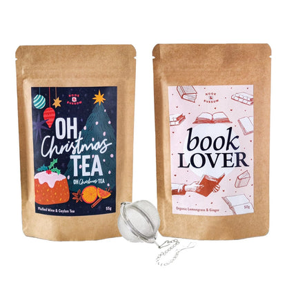 Nook & Burrow Tea Book Lover - Organic Lemongrass & Ginger / Oh Christmas Tea - Mulled Wine & Ceylon Tea Tea Party | bundle