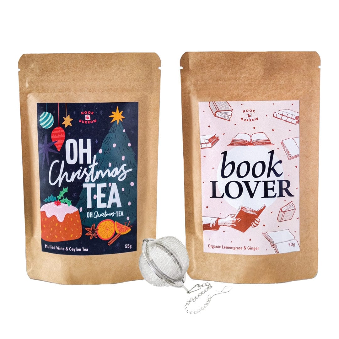 Nook & Burrow Tea Book Lover - Organic Lemongrass & Ginger / Oh Christmas Tea - Mulled Wine & Ceylon Tea Tea Party | bundle