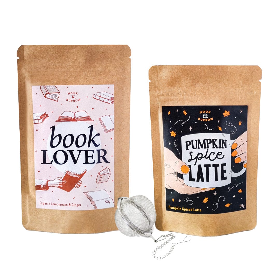 Nook & Burrow Tea Book Lover - Organic Lemongrass & Ginger / Pumpkin Spice Latte - PSL Powder Tea Party | bundle