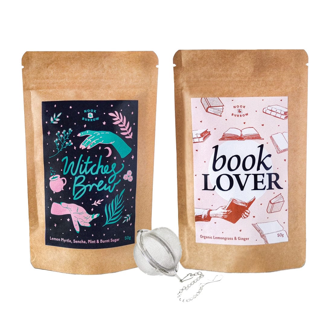 Nook & Burrow Tea Book Lover - Organic Lemongrass & Ginger / Witches Brew - Lemon Myrtle & Sencha & Mint & Burnt Sugar Tea Party | bundle