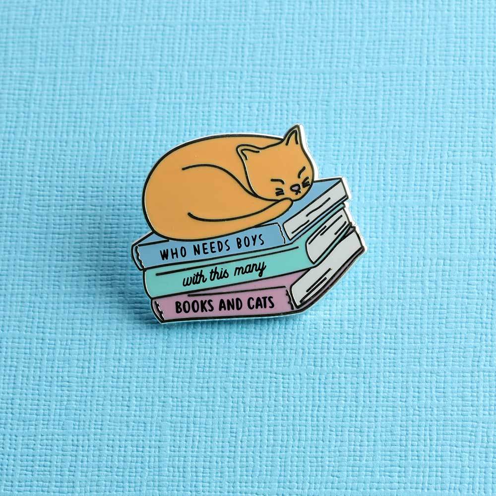 Who Needs Boys With This Many Books And Cats | enamel pin - Nook & Burrow